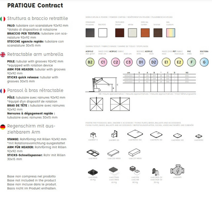 Ombrellone a palo laterale Pratique Contract 3X3 mt