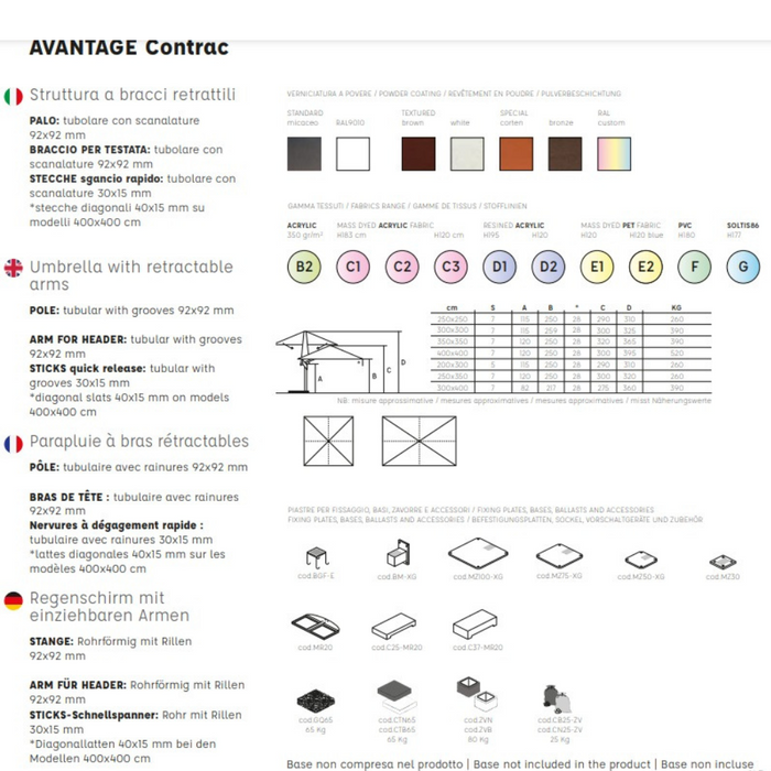 Ombrellone a palo laterale Avantage Contract 3X3 mt