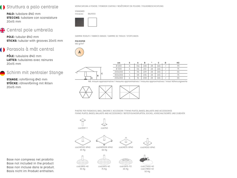Ombrellone Argento Classic Ø2,5 MT