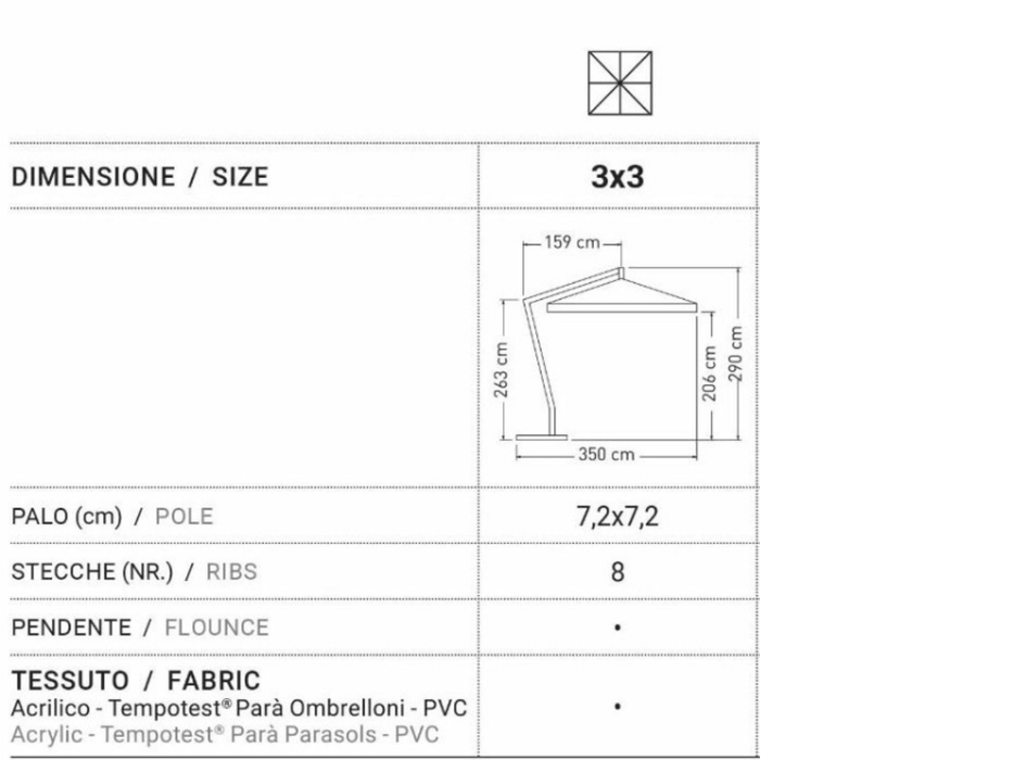 Ombrellone Riviera 3X3 MT