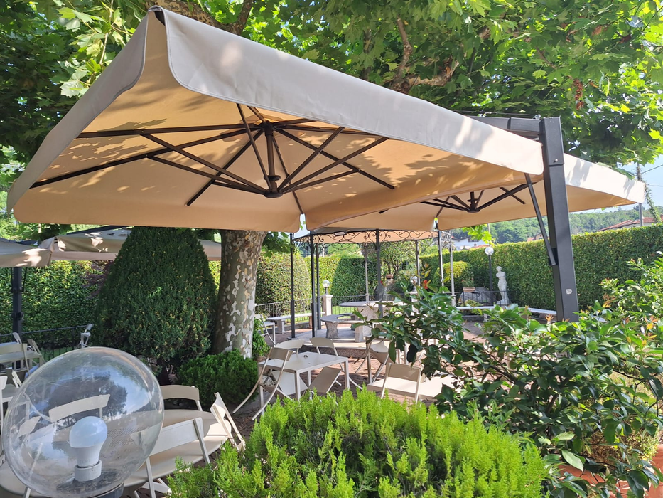 Parasol double de luxe extra avec mât en V et en T, anthracite 4X8 m