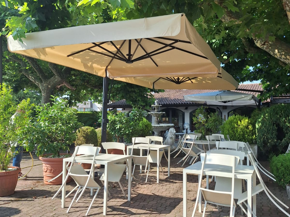 Parasol double de luxe extra avec mât en V et en T, anthracite 4X8 m