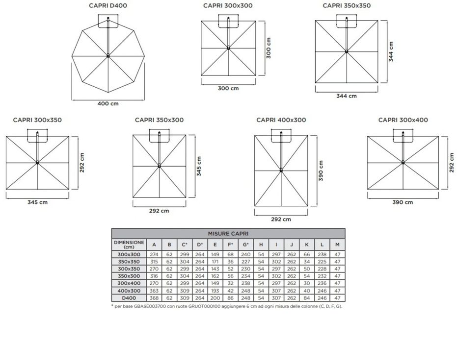 Ombrellone a palo laterale Capri 3,5X3,5 MT