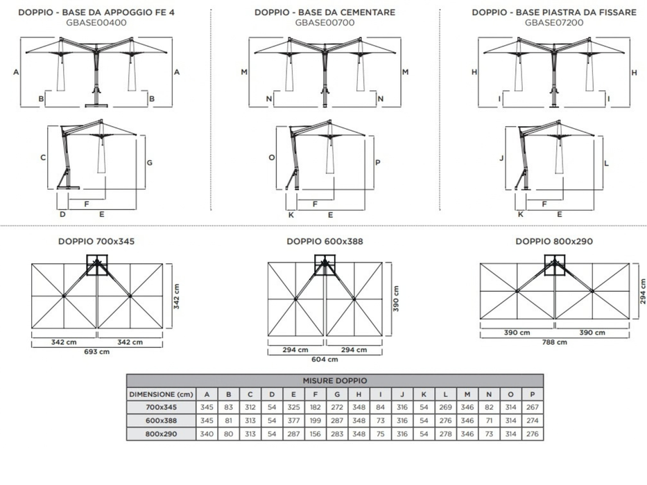 Parasol double à mât déporté 7X3,45 M