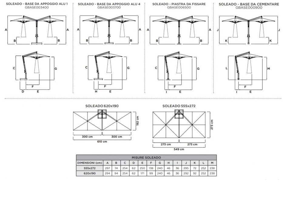 Parasol double à mât déporté Soleado 6,2X6,20 M